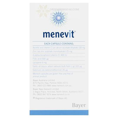 Viên uống hỗ trợ sinh sản cho nam từ Úc Menevit Male Fertility Supplement Capsules 30 pack (30 days)