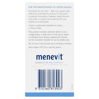 Viên uống hỗ trợ sinh sản cho nam từ Úc Menevit Male Fertility Supplement Capsules 30 pack (30 days)