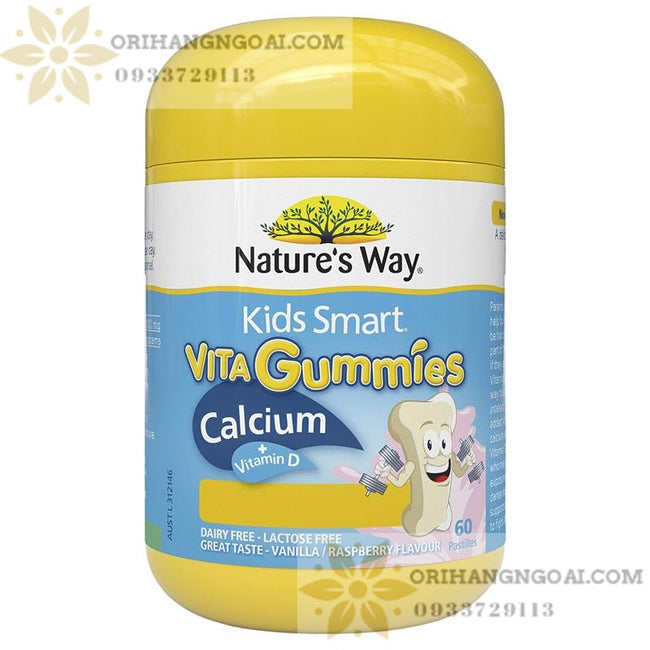 KẸO DẺO CANXI - VITAMIN D NATURE’S WAY KIDS SMART VITA GUMMIES CALCIUM + VITAMIN D 60 VIÊN