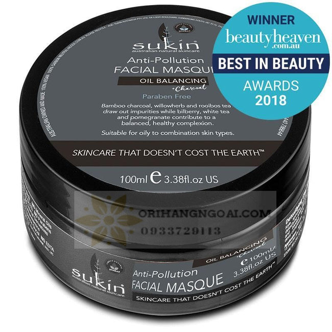 Mặt nạ than tre thanh lọc da kiềm dầu  Sukin  Oil Balancing Plus Charcoal Anti-Pollution Facial Masque 100ml